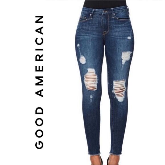 Good American Good Legs Distressed Ripped Raw Hem Size 2/26 Style GAGLRE899 - Picture 3 of 11